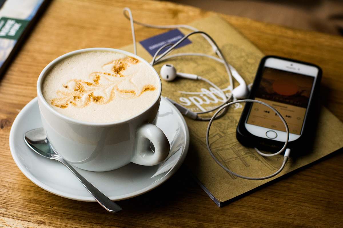 computer leaf design coffee latte on mug electronics